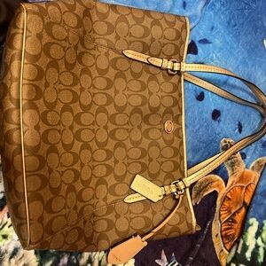 Gold and brown Peyton signature coach tote